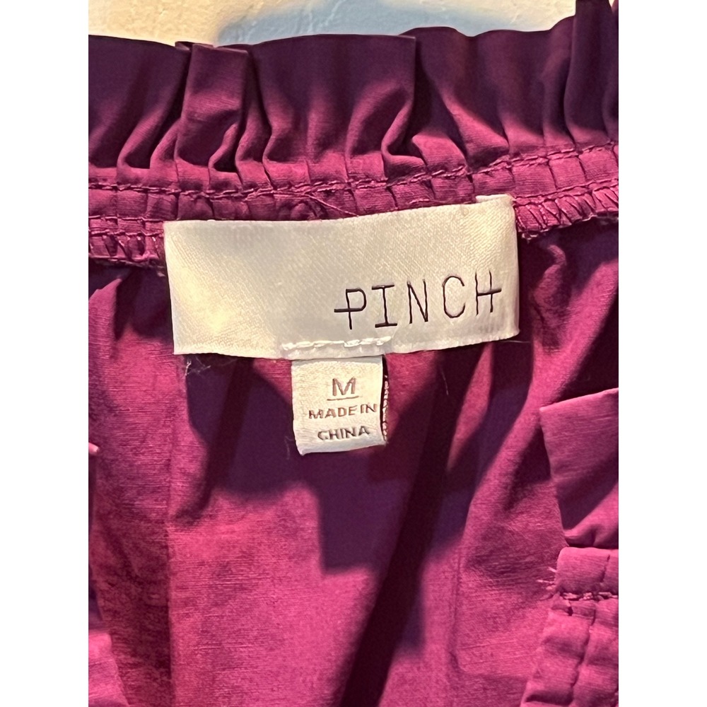 PINCH Puff Sleeve Blouse Womens Medium Purple Ruffle V-Neck Cotton Poplin Top - Picture 4 of 8